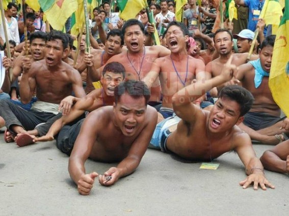 Unruly IPFT's bare-body protest ashamed Democracy : Security tightened at Baramura Unruly IPFT's bare-body protest ashamed Democracy : Security tightened at Baramura